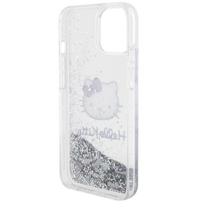 5. Hello Kitty Liquid Glitter Charms Kitty Head Hülle für iPhone 15 – Silber