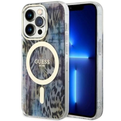 Guess GUHMP14XHLEOPWB iPhone 14 Pro Max 6.7" Blau/Blau Hardcase Leopard MagSafe
