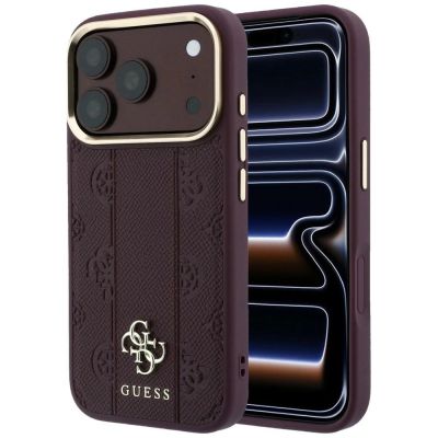Guess Stripe Peony 4G Logo MagSafe Hülle für iPhone 18 Pro / 17 Pro - Burgunderrot