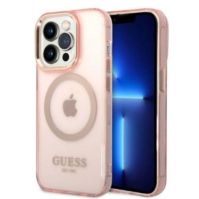 Guess GUHMP14LHTCMP iPhone 14 Pro 6,1" rosa/rosa Hartschale Gold Outline Translucent MagSafe
