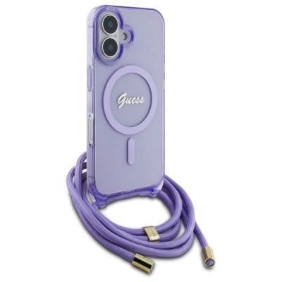 3. Guess Crossbody Cord Script MagSafe Hülle für iPhone 16 – Lila