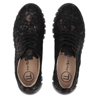 5. Filippo Plateau-Schuhe aus schwarzem Leder mit Blumenmuster DP6846