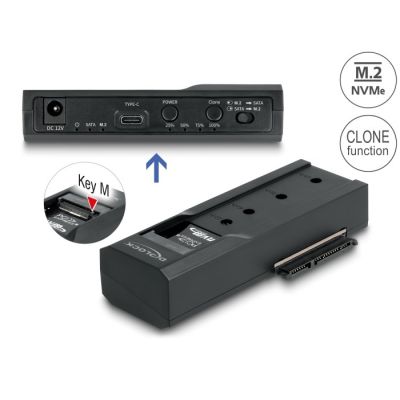 Delock – Speichercontroller – Klonfunktion – 2,5", 3,5", M.2 (6,4 cm, 8,9 cm) – M.2-Karte (PCIe NVMe und SATA) / SATA-SSD – USB-C 3.2 (Gen 2x1)