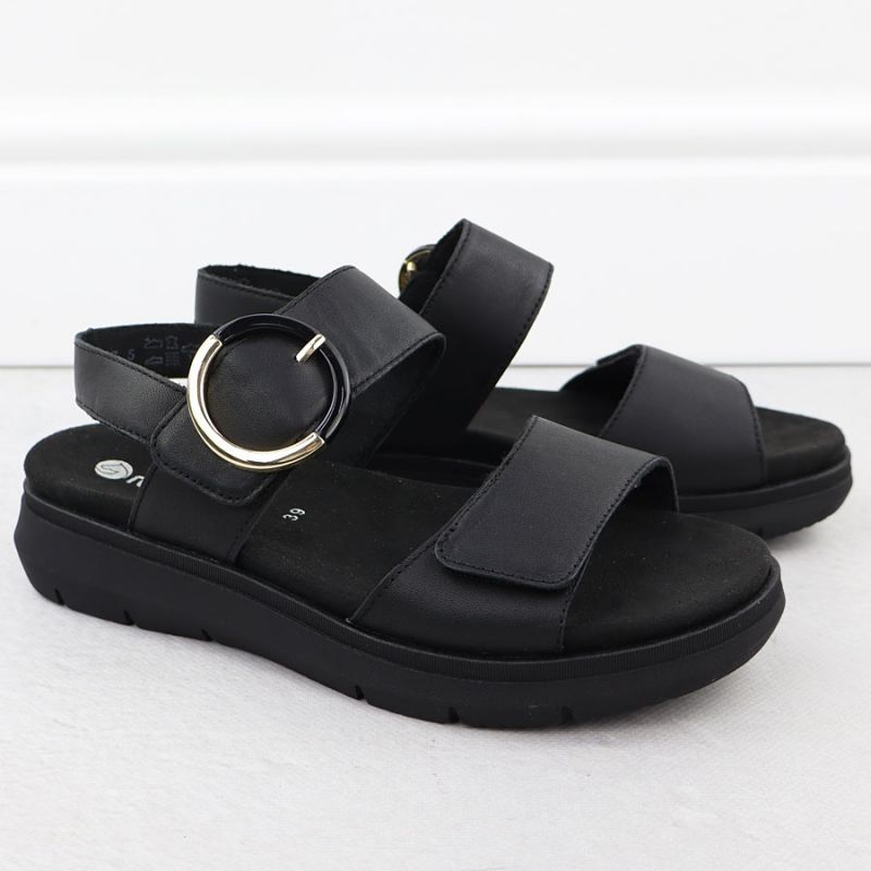 2. Schwarze Keilsandalen aus Leder für Damen, Remonte D2K50-00