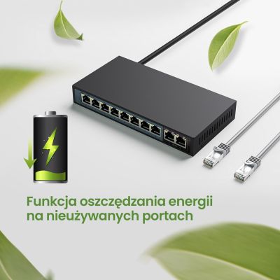 11. Extralink Switch PoE CERES 8x 100 Mbit/s PoE/PoE+, 2x RJ45 Uplink 100 Mbit/s, 96 W