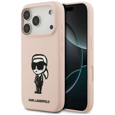 Karl Lagerfeld Silikonhülle mit Karl-Skizze und Logo (MagSafe) für iPhone 17 Pro Max – Pink