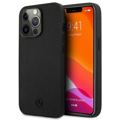 Mercedes Lederhülle mit Metall-Logo für iPhone 13 Pro / iPhone 13 – Schwarz
