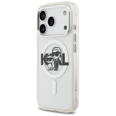 2. Karl Lagerfeld IML Glitter Karl & Choupette Sketch Logo MagSafe Case für iPhone 17 Pro – Transparent