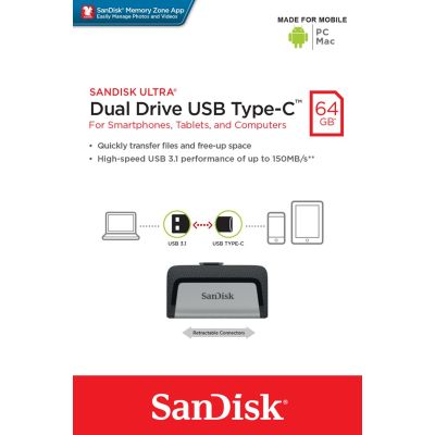 10. SanDisk SDDDC2-064G-G46 USB-Stick (64 GB; USB 3.1, USB-C; schwarz)