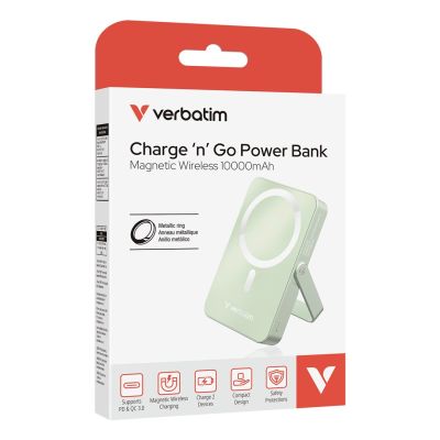 3. Verbatim Charge 'n' Go Magnetischer kabelloser Lithium-Polymer-Akku (LiPo) 10000 mAh, kabellos aufladbar, Grün