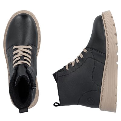11. Schwarze Plateau-Stiefeletten aus Leder für Damen, Rieker 70405-01