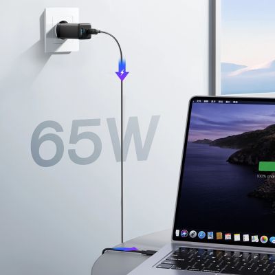 11. Joyroom JR-TG10 65W GaN 2x USB-C + USB-A Wandladegerät mit 100W USB-C - USB-C 1,2m Kabel - schwarz