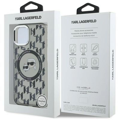 8. Karl Lagerfeld IML Monogram Karl & Choupette Head MagSafe-Hülle für iPhone 15 – Schwarz