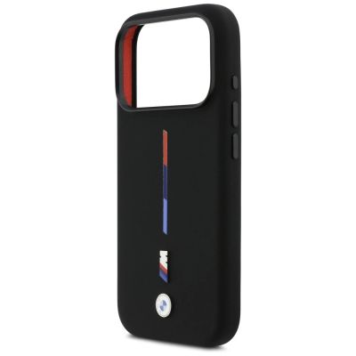 6. BMW M Silikon-MagSafe-Hülle mit dreifarbiger Linie für iPhone 17 Pro – Schwarz