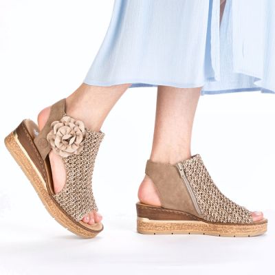 6. Bequeme Keilplateau-Sandalen für Damen, beige, Rieker 63791-60