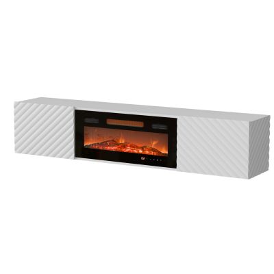5. LARA TV-Schrank 183x35x37 weiß matt + schwarzer Kamin