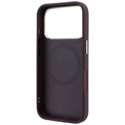 7. Guess Stripe Peony 4G Logo MagSafe Hülle für iPhone 18 Pro / 17 Pro - Burgunderrot