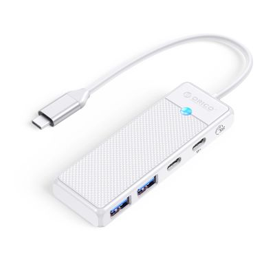 Orico PAPW2AC-C3 USB-Hub mit 4 Anschlüssen (2x USB-A 3.0, 1x USB-C 3.0) mit USB-C PD (100 W Ladeleistung), 0,15 m Kabellänge – Weiß