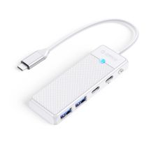Orico PAPW2AC-C3 USB-Hub mit 4 Anschlüssen (2x USB-A 3.0, 1x USB-C 3.0) mit USB-C PD (100 W Ladeleistung), 0,15 m Kabellänge – Weiß