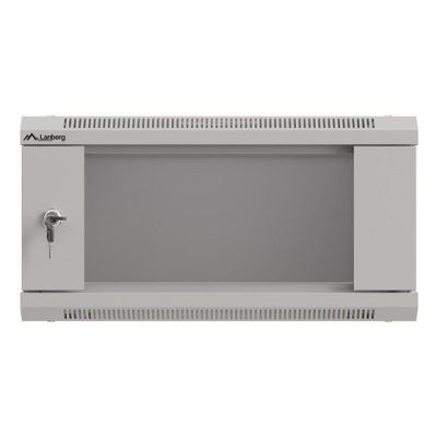 17. LANBERG Wandregalschrank 19" 4HE 540x350 GRAU GLASTÜR (Flachverpackung)