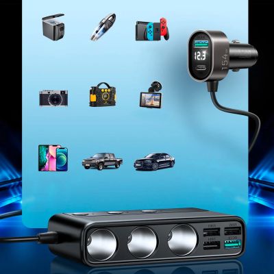 3. Joyroom JR-CL06 9in1 Autoladegerät 154W 5x USB-A / USB-C / 3x Zigarettenanzünderbuchse PD QC PPS - Schwarz