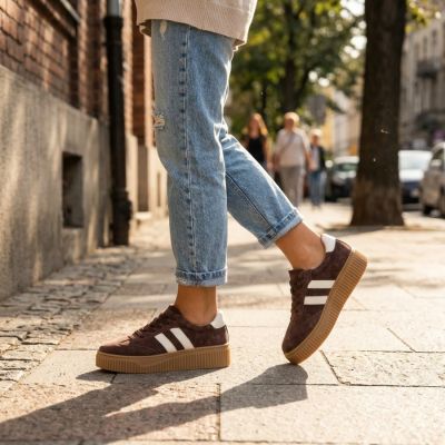 11. Damen-Plateauschuhe aus braunem Leder und Wildleder, Modell Filippo DP6776