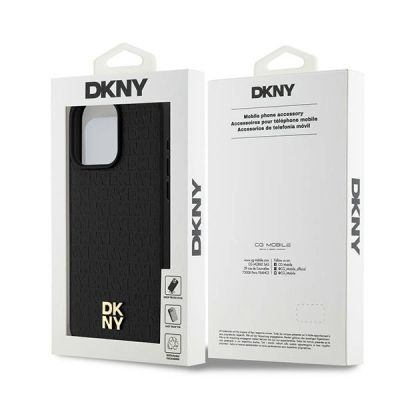8. DKNY MagSafe-Hülle aus Leder mit Monogrammmuster und Metalllogo für iPhone 15 Pro Max – Schwarz