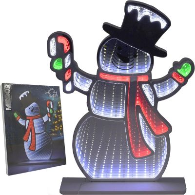 Spiegeldekoration mit LED-Diode, Unendlichkeitsspiegeleffekt, Schneemann