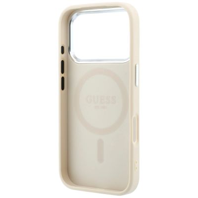 7. Guess MagSafe-Hülle mit genarbtem Dreieckslogo für iPhone 18 Pro / 17 Pro – Beige