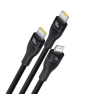 3. Baseus Flash Series 3 100W USB-C 3in1 Kabel - USB-C+USB-C+ Lightning 1,5m + 3 x 0,25m - schwarz