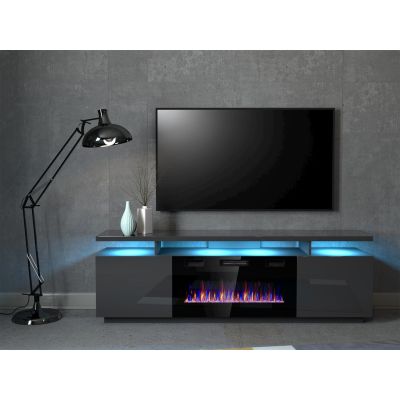 4. EVA-TV-Schrank mit elektrischem Kamin 180x40x52 Graphit/Glanzgraphit