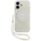 Guess IML Flowers Electro Pearl Strap MagSafe Hülle für iPhone 17 - weiß