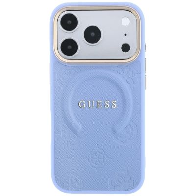 3. Guess Saffiano Peony & Ring MagSafe Hülle für iPhone 17 Pro Max / 18 Pro Max - Hellblau