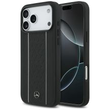 Mercedes Lederhülle mit Sternenmuster und MagSafe-Design für iPhone 17 Pro Max – Schwarz
