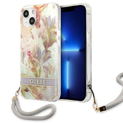 Guess, GUHCP13SHFLSU iPhone 13 mini 5,4" lila/lila Hardcase Flower Strap