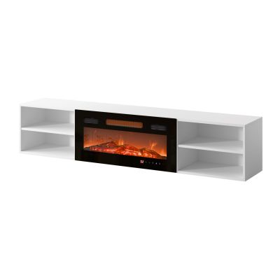 7. POLO TV-Schrank 180x33x39 weiß + schwarzer Kamin