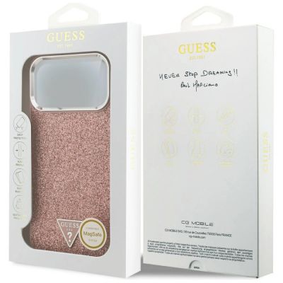 8. Guess Glitzer-Dreieck-Logo MagSafe Hülle für iPhone 17 Pro Max - Pink