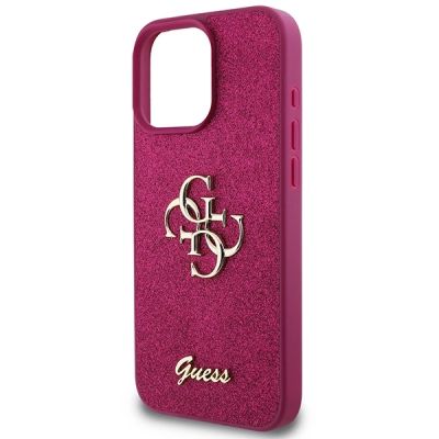 6. Guess Glitter Script Big 4G Hülle für iPhone 16 Pro – Lila