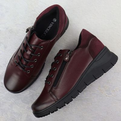 14. Bordeauxfarbene Damen-Lederschuhe mit Keilabsatz Vinceza 39964