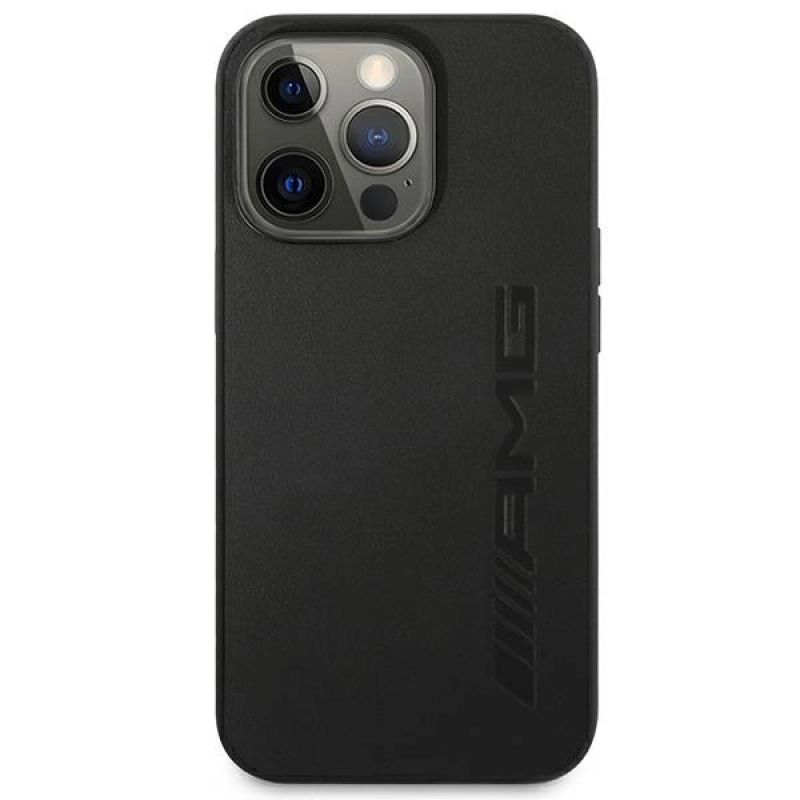 3. AMG AMHCP14LDOLBK iPhone 14 Pro 6.1 "schwarz / schwarz Hardcase Leder Hot Stamped