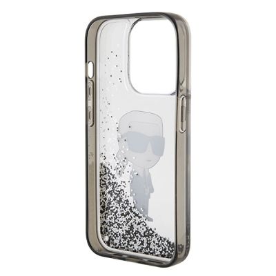 7. Karl Lagerfeld Liquid Glitter Ikonik Hülle für iPhone 15 Pro – transparent