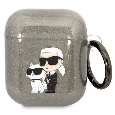 Karl Lagerfeld KLA2HNKCTGK Airpods 1/2 Hülle schwarz/schwarz Gliter Karl&Choupette