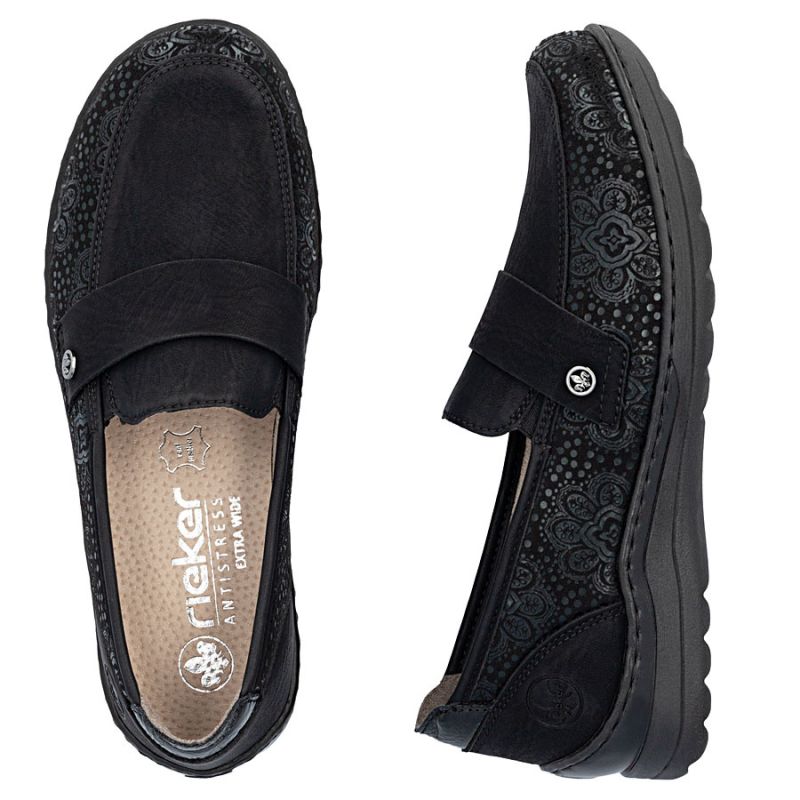 5. Bequeme schwarze Damenmokassins von Rieker, Modell 48968-00