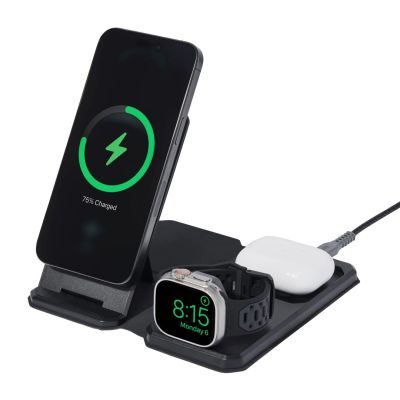 8. UAG 3-in-1 Reiseladegerät – kabelloses Reiseladegerät für drei Geräte, 15 W, MagSafe-kompatibel, inklusive Kabel, Stecker und Organizer (schwarz/grau)