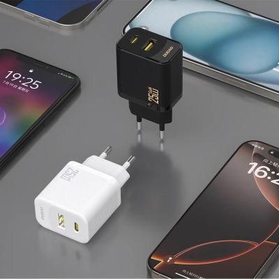 3. Dudao A26TCEU PD QC 25W GaN USB-A/USB-C-Wandladegerät mit USB-C-Kabel – Schwarz