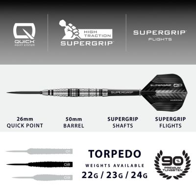 3. Harrows SUPERGRIP QP TORPEDO 90% Stahlspitzen-Darts