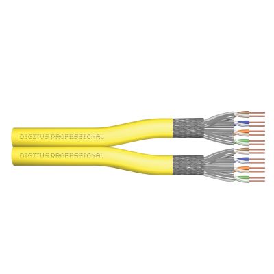 DIGITUS Duplex-Installationskabel Cat.7A, S/FTP, DCA, AWG 23/1, LSOH, 100 m, Gelb, auf Rolle