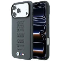 BMW M Blue Perfo Metal Logo MagSafe Hülle für iPhone 18 Pro / 17 Pro - Grau