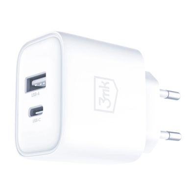 4. 3mk DualCharge 20W PD3.0 QC 3.0 PPS USB 1A1C Wandladegerät – Weiß