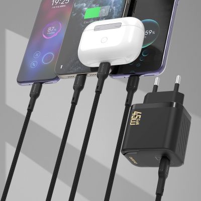 3. Dudao A28C 45W GaN Wandladegerät + USB-C Kabel - Schwarz